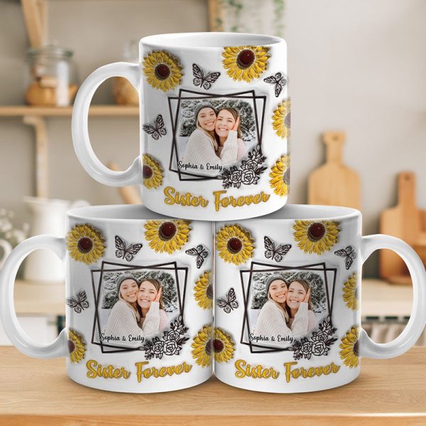 Custom Photo Besties Forever - Bestie Personalized Custom 3D Inflated Effect Printed Mug - Gift For Best Friends, BFF, Sisters