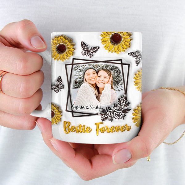 Custom Photo Besties Forever - Bestie Personalized Custom 3D Inflated Effect Printed Mug - Gift For Best Friends, BFF, Sisters