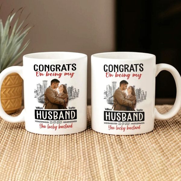 Custom Photo Congrats On Being My Husband You Lucky Bastard Couple Mug N304 889962