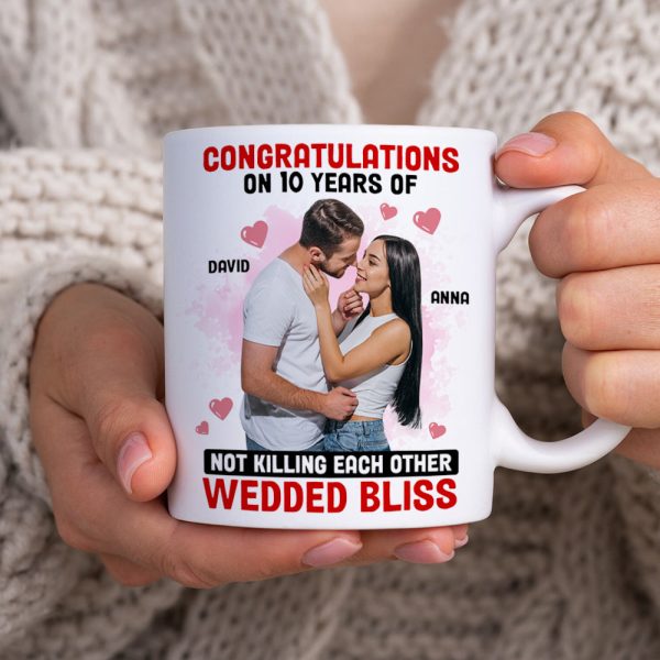 Custom Photo Congratulations On 10 Years Of Wedded Bliss - Personalized Ceramic Mug - Gift For Couple, Husband Wife, Anniversary Gift NA94