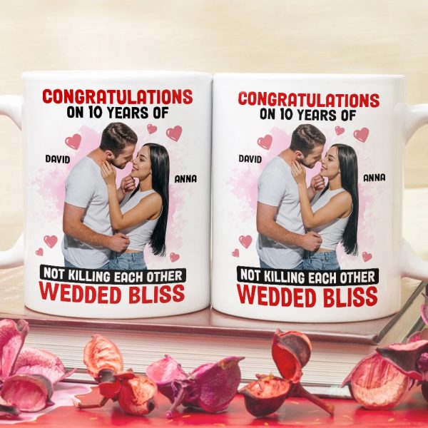 Custom Photo Congratulations On 10 Years Of Wedded Bliss - Personalized Ceramic Mug - Gift For Couple, Husband Wife, Anniversary Gift NA94