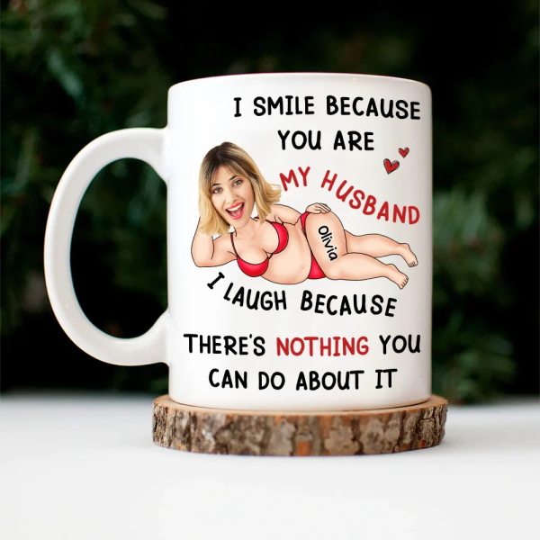 Custom Photo Fun Face I Smile Because You Are My Husband - Personalized Mug