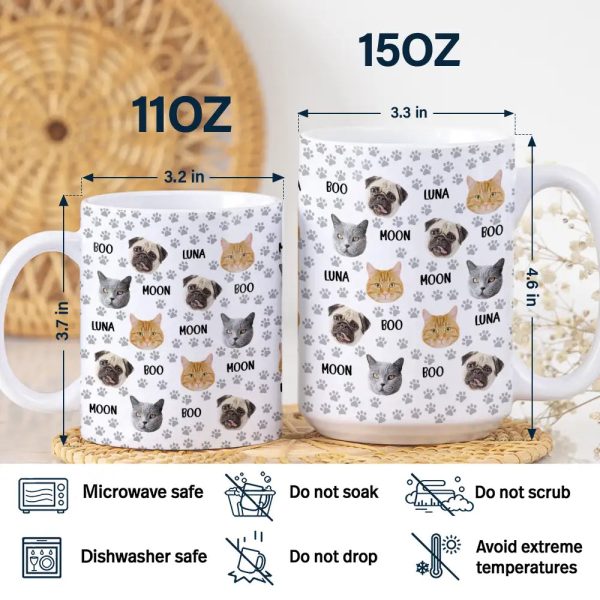Custom Photo Funny Pet Face Pattern Dog Cat Family - Personalized White Edge-to-Edge Mug