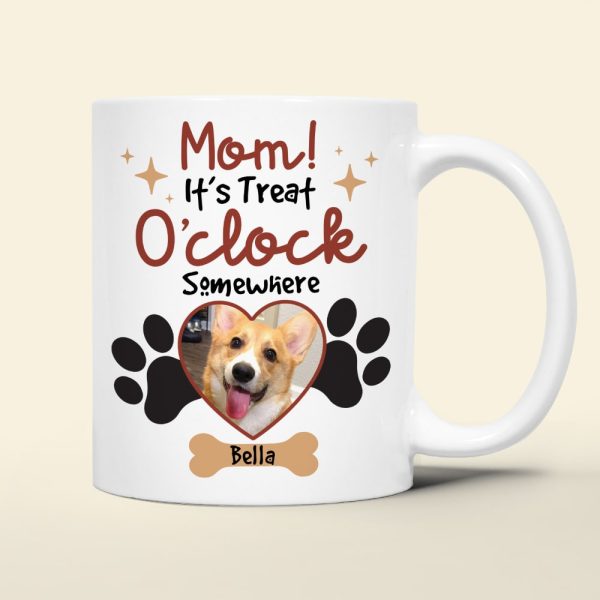Custom Photo Gifts For Dog Mom Coffee Mug It's Treat O'clock Somewhere