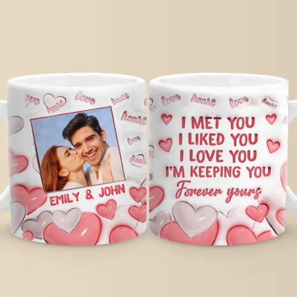 Custom Photo I Can't Help Falling In Love With You - Couple Personalized Custom 3D Inflated Effect Printed Mug - Gift For Husband Wife, Anniversary
