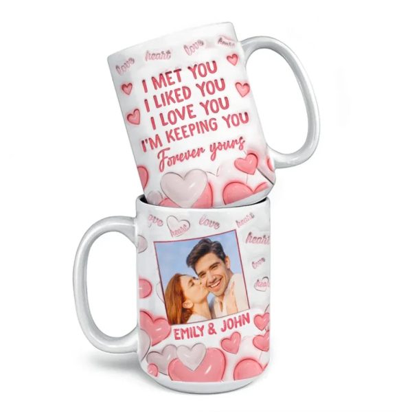 Custom Photo I Can't Help Falling In Love With You - Couple Personalized Custom 3D Inflated Effect Printed Mug - Gift For Husband Wife, Anniversary