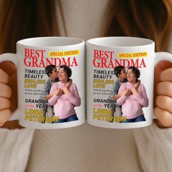 Custom Photo Magazine Mug - Personalized Birthday Gifts For Grandma - Her Love Makes Little Hearts Brighter