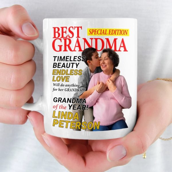 Custom Photo Magazine Mug - Personalized Birthday Gifts For Grandma - Her Love Makes Little Hearts Brighter