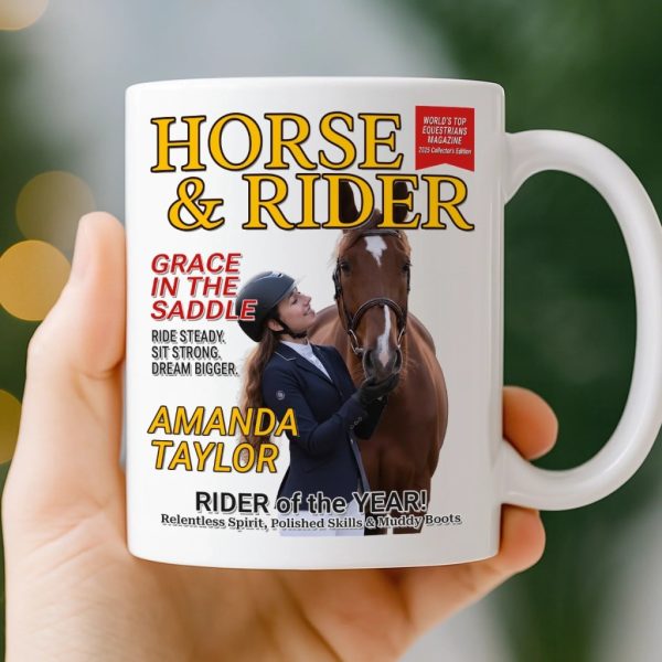 Custom Photo Magazine Mug - Personalized Christmas Birthday Gifts For Men and Women, Horse Lovers - Grace In The Saddle