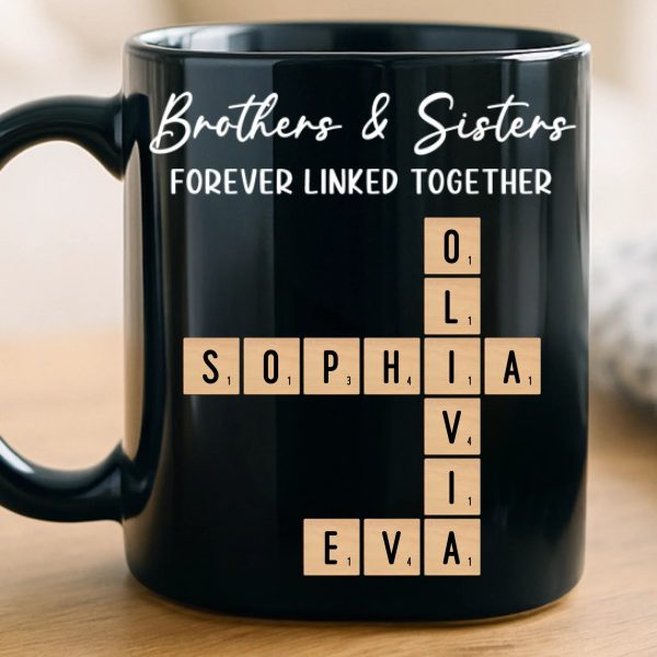 Custom Scrabble Black Mug - Personalized Christmas Birthday Gifts For Brother, Sister - Family Spelled In Joy