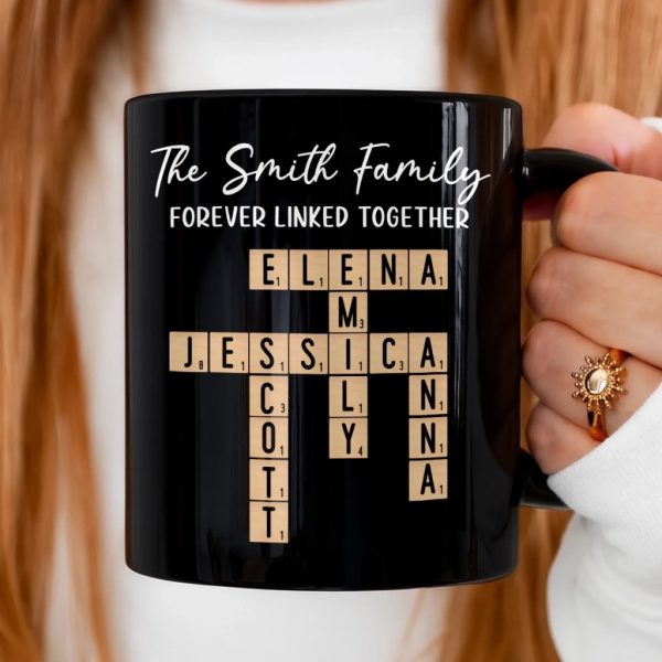 Custom Scrabble Black Mug - Personalized Christmas Birthday Gifts For Mom, Dad, Brother, Sister, Kids - Bonded By Every Tile