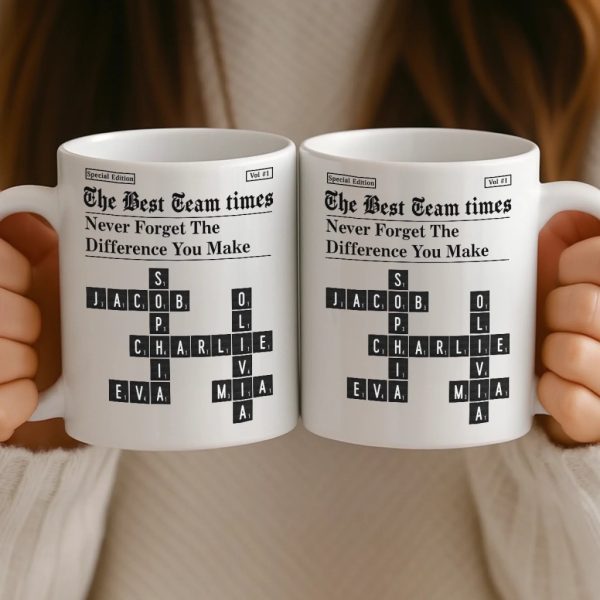 Custom Scrabble Mug - Personalized Birthday Gifts For Coworker, Work Bestie - Teamwork Makes Every Day Better