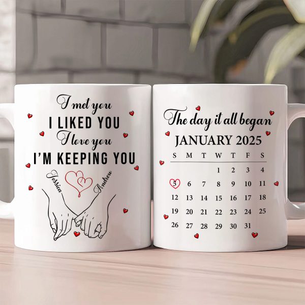 Custom White Ceramic Mug with Cute Love Quote & Calendar, Heartwarming Couple Coffee Mug Valentines Day Gift