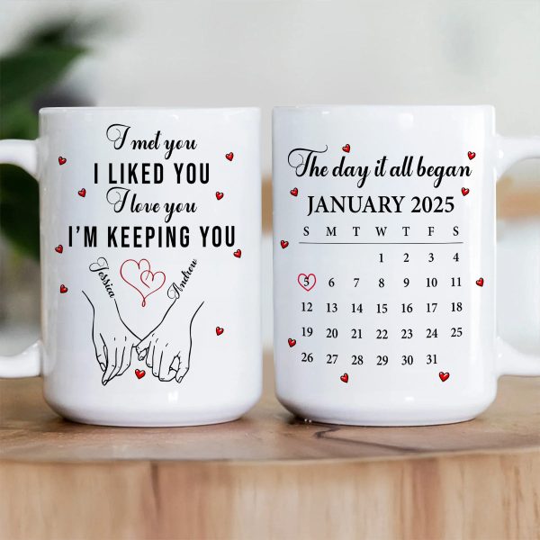 Custom White Ceramic Mug with Cute Love Quote & Calendar, Heartwarming Couple Coffee Mug Valentines Day Gift