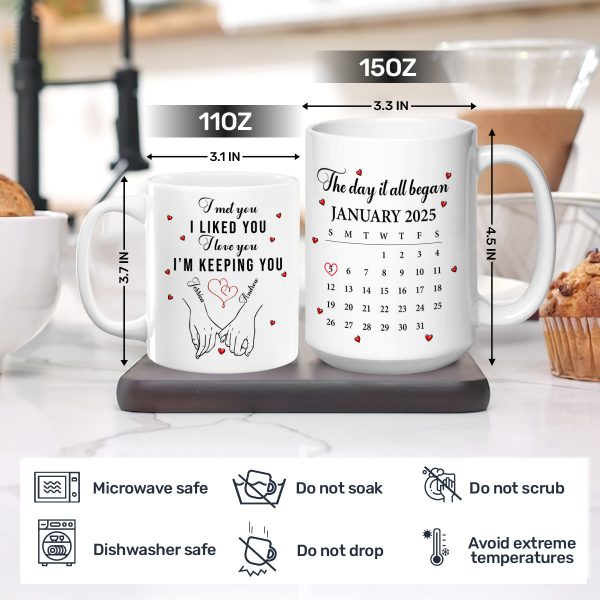 Custom White Ceramic Mug with Cute Love Quote & Calendar, Heartwarming Couple Coffee Mug Valentines Day Gift