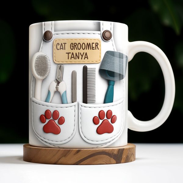 Customizable Cat Groomer Gear Design With Paw Prints And Tools - Personalized Custom Coffee Mug - CAT036_MG