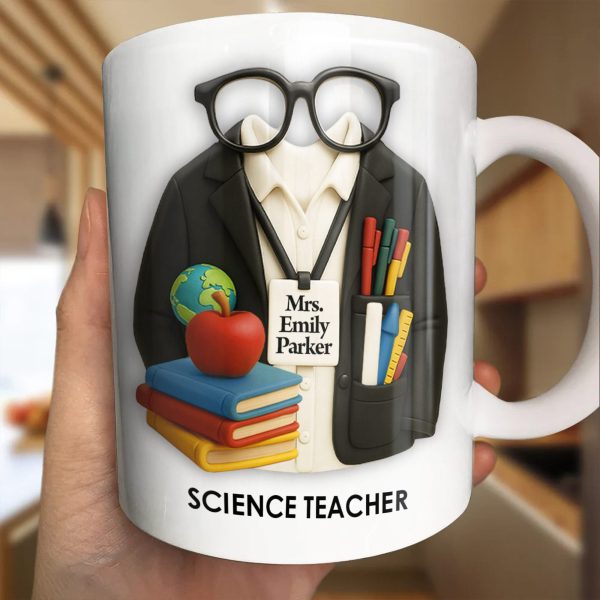 Customizable Coffee Mug Featuring Glasses, Books, Apple, Markers, Lab Coat - Personalized Custom Coffee Mug - GRAD272_MG
