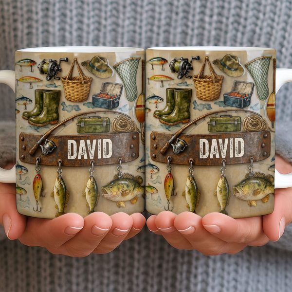 Customizable Design For Fishing Enthusiasts With Fishing Gear - Personalized Custom Coffee Mug - FISH018_MG