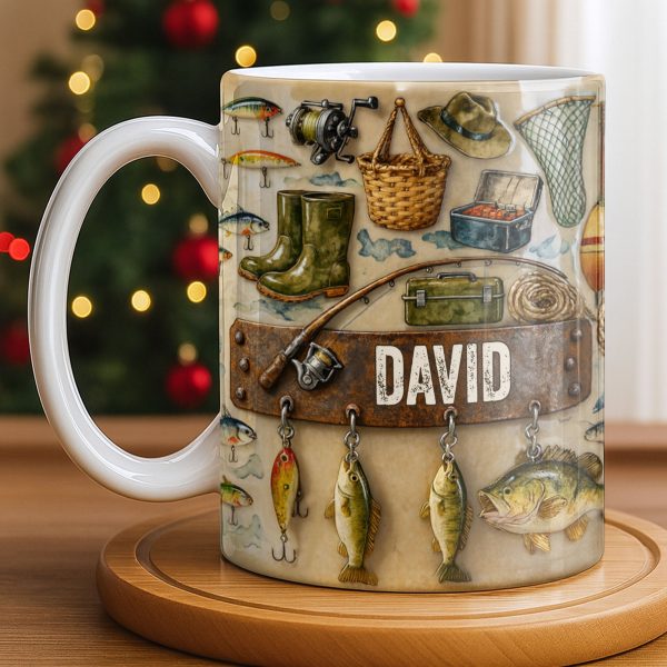 Customizable Design For Fishing Enthusiasts With Fishing Gear - Personalized Custom Coffee Mug - FISH018_MG