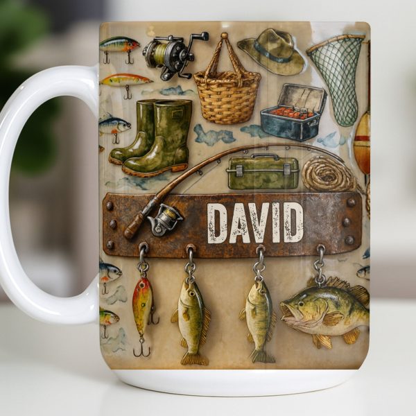 Customizable Design For Fishing Enthusiasts With Fishing Gear - Personalized Custom Coffee Mug - FISH018_MG