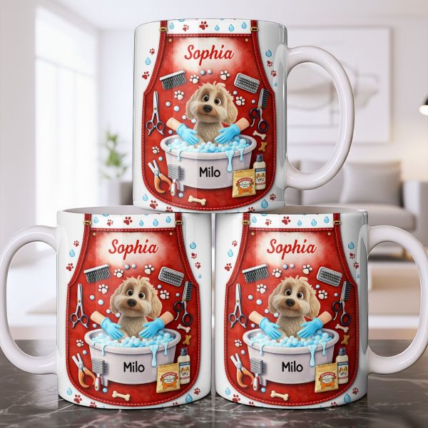 Customizable Dog Grooming Coffee Mug With Dog And Supplies - Personalized Custom Coffee Mug - JBS055_MG