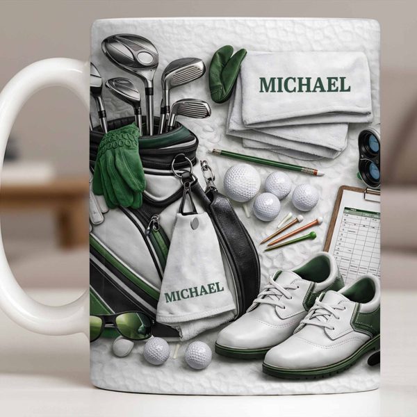 Customizable Golf Themed Mug With Clubs And Balls - Personalized Custom Coffee Mug - GOLF012_MG