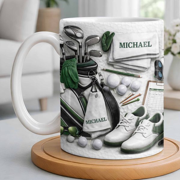 Customizable Golf Themed Mug With Clubs And Balls - Personalized Custom Coffee Mug - GOLF012_MG