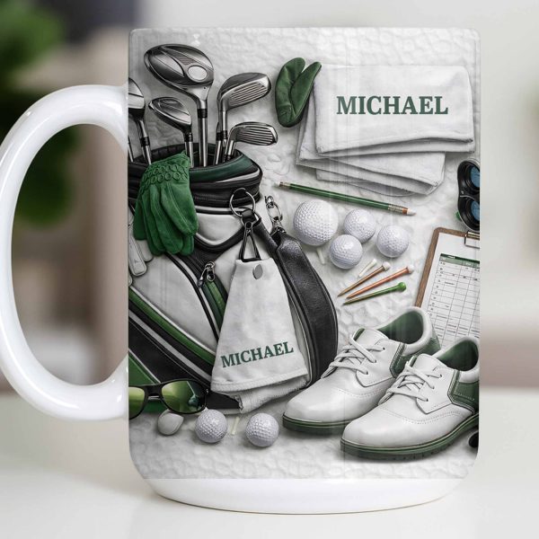 Customizable Golf Themed Mug With Clubs And Balls - Personalized Custom Coffee Mug - GOLF012_MG