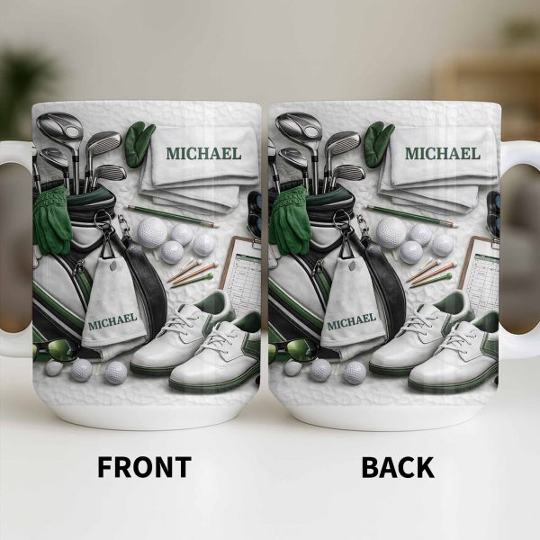Customizable Golf Themed Mug With Clubs And Balls - Personalized Custom Coffee Mug - GOLF012_MG