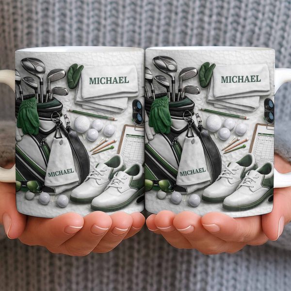 Customizable Golf Themed Mug With Clubs And Balls - Personalized Custom Coffee Mug - GOLF012_MG
