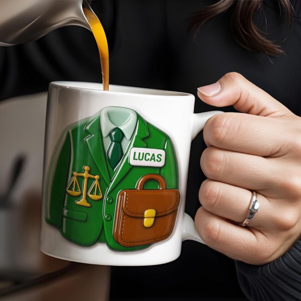Customizable Lawyer-Themed Coffee Mug With Scales of Justice and Briefcase - Personalized Custom Coffee Mug - GRAD304_MG