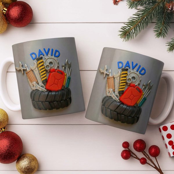 Customizable Mechanic Tools And Tire Design - Personalized Custom Coffee Mug - JBS075_MG
