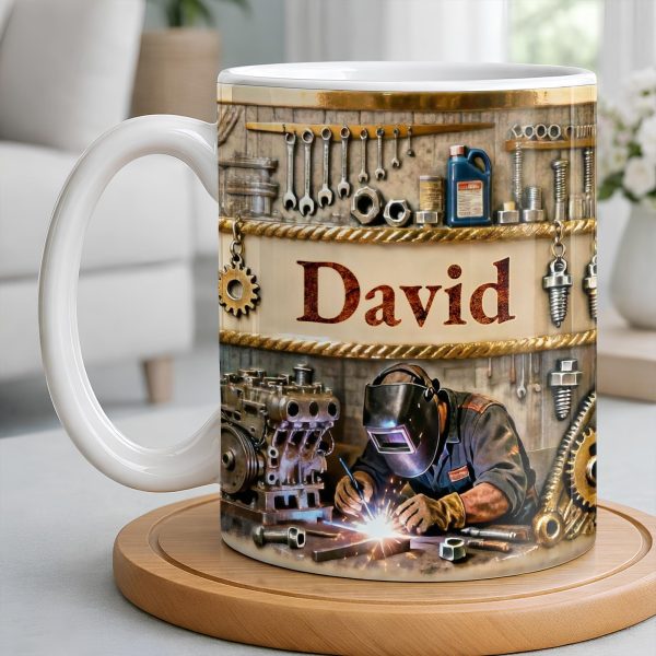 Customizable Name, Tools And Gears - Personalized Custom Coffee Mug - JBS107_MG
