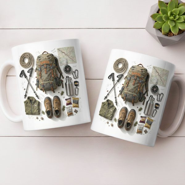 Customize Essential Outdoor Adventure Gear Backpack, Boots, Map - Personalized Custom Coffee Mug - HOB048_MG