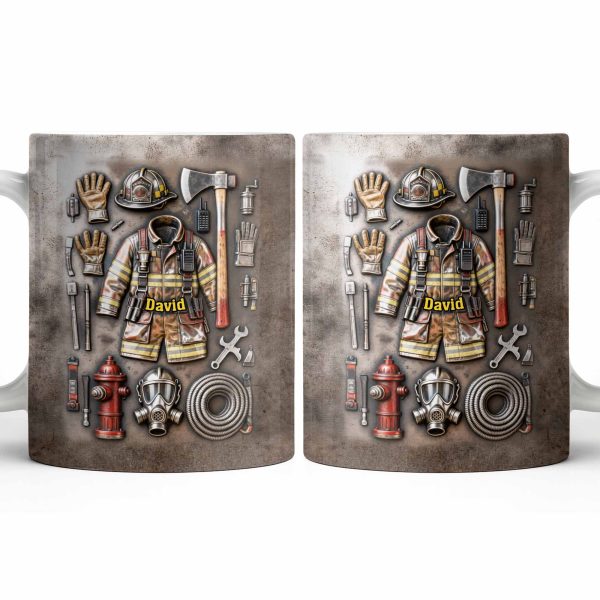 Customize This Mug With Your Firefighter's Name And Gear - Personalized Custom Coffee Mug - FIF047_MG