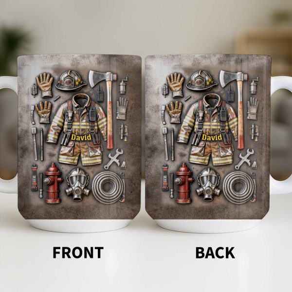 Customize This Mug With Your Firefighter's Name And Gear - Personalized Custom Coffee Mug - FIF047_MG