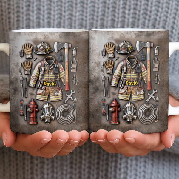 Customize This Mug With Your Firefighter's Name And Gear - Personalized Custom Coffee Mug - FIF047_MG