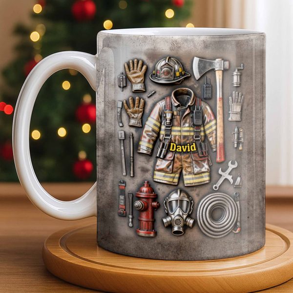Customize This Mug With Your Firefighter's Name And Gear - Personalized Custom Coffee Mug - FIF047_MG
