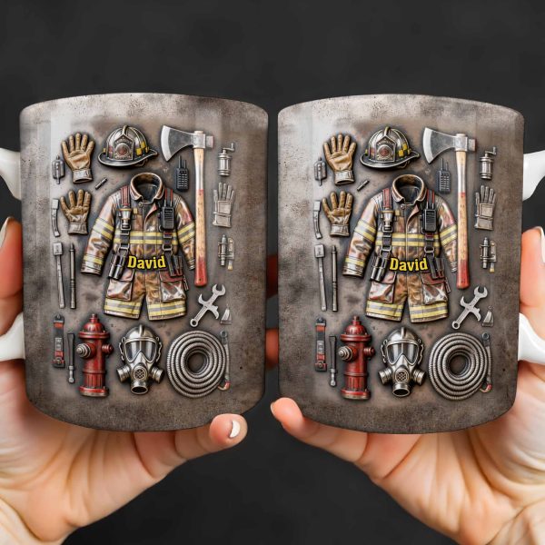 Customize This Mug With Your Firefighter's Name And Gear - Personalized Custom Coffee Mug - FIF047_MG