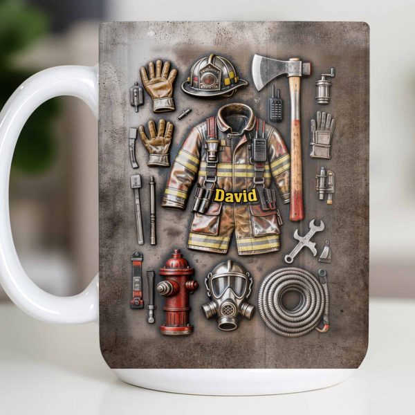 Customize This Mug With Your Firefighter's Name And Gear - Personalized Custom Coffee Mug - FIF047_MG