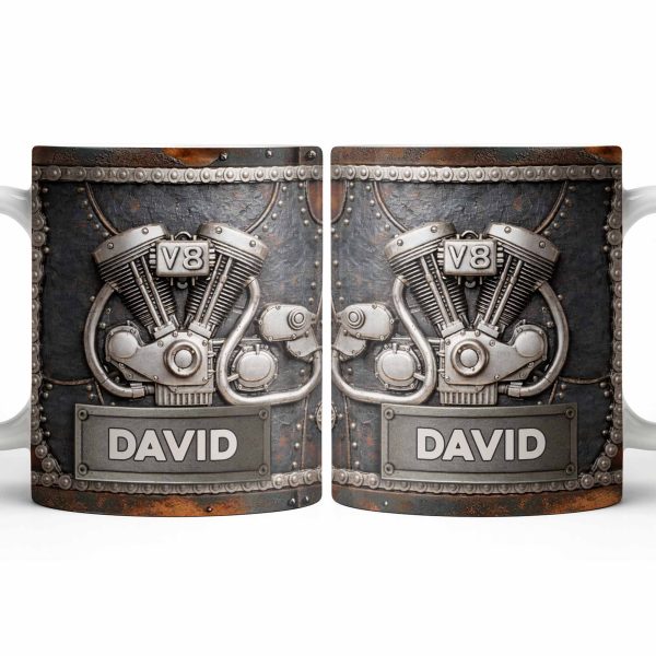 Customize Your Name, V8 Engine Design - Personalized Custom Coffee Mug - HOB021_MG