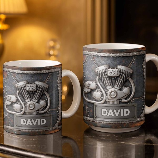 Customize Your Name, V8 Engine Design - Personalized Custom Coffee Mug - HOB021_MG