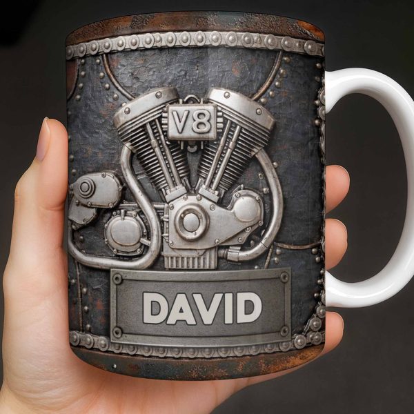 Customize Your Name, V8 Engine Design - Personalized Custom Coffee Mug - HOB021_MG