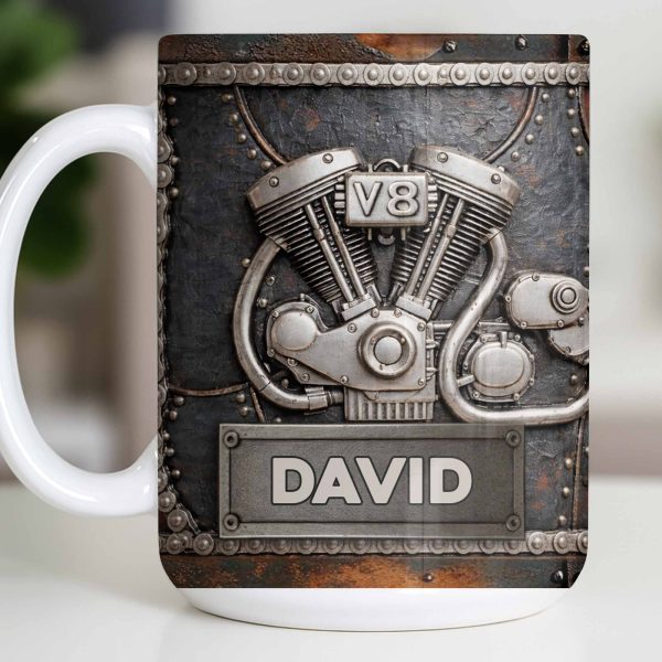Customize Your Name, V8 Engine Design - Personalized Custom Coffee Mug - HOB021_MG