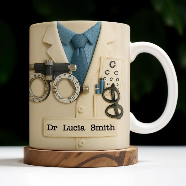 Customized Eye Specialist Mug With Lab Coat and Optometry Tools - Personalized Custom Coffee Mug - DOC013_MG