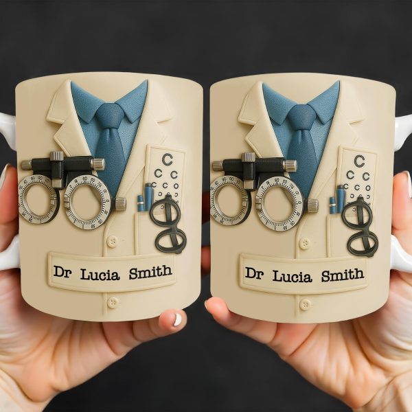 Customized Eye Specialist Mug With Lab Coat and Optometry Tools - Personalized Custom Coffee Mug - DOC013_MG