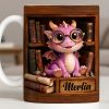 Cute Baby Dragon With Glasses, Books And Scrolls Wooden Bookshelf - Personalized Custom Coffee Mug - BLV093_MG