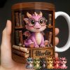 Cute Baby Dragon With Glasses, Books And Scrolls Wooden Bookshelf - Personalized Custom Coffee Mug - BLV093_MG