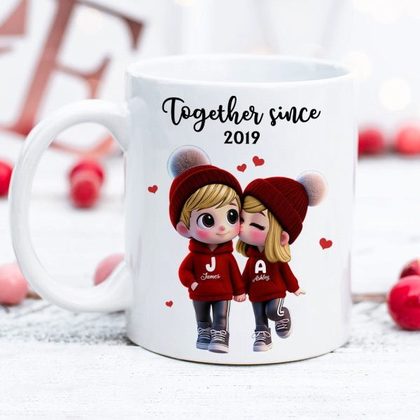 Cute Cartoon Couple Together Since Personalized Mug, Gift for him, Gift for her