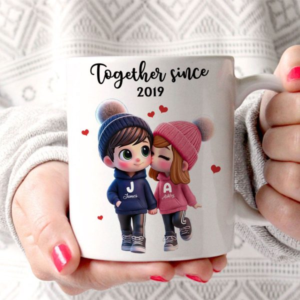 Cute Cartoon Couple Together Since Personalized Mug, Gift for him, Gift for her